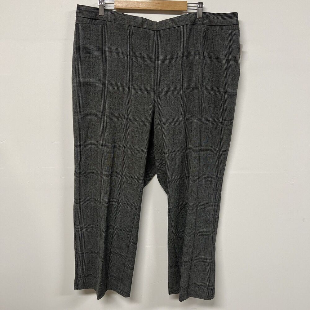 Catherines Gray Plaid Straight Leg Pants 2XWP Petite Plus Size NWT Career Office